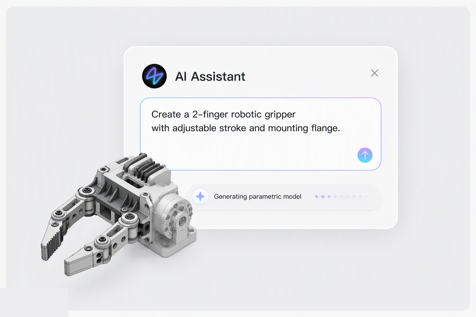 Illustration of a gripper generated from a brief in zCAD.ai